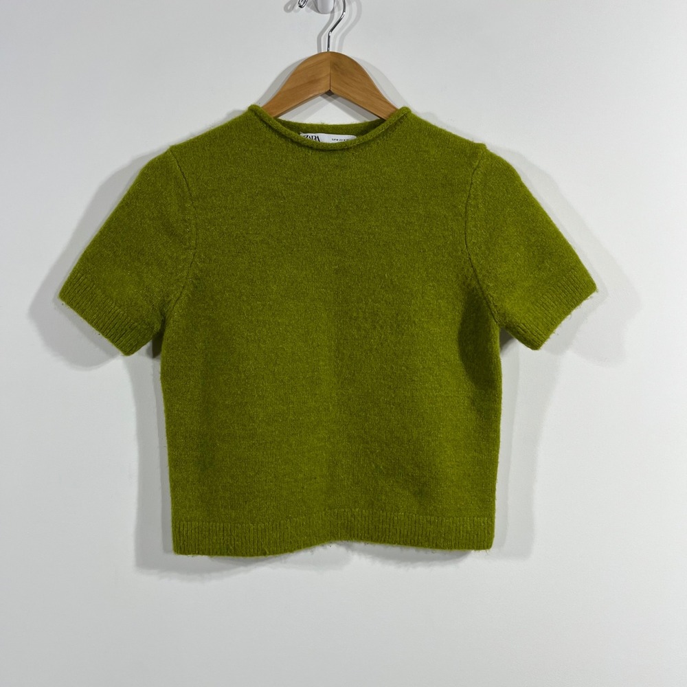 Zara Preppy Old Money Fisherman Rollneck Knit Sweater Chartreuse Cropped Medium - Picture 1 of 8